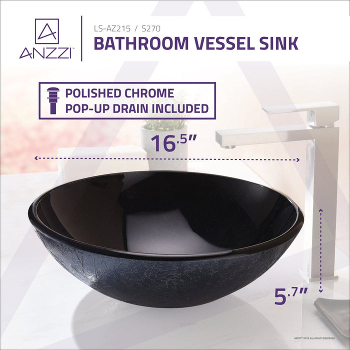 ANZZI Jonas Series 17" x 17" Deco-Glass Round Vessel Sink with Polished Chrome Pop-Up Drain