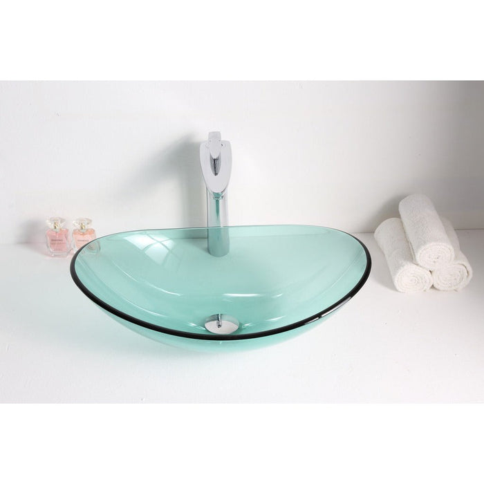 ANZZI Tale Series 21" x 15" Deco-Glass Oval Shape Vessel Sink in Lustrous Green Finish with Polished Chrome Pop-Up Drain LS-AZ8121