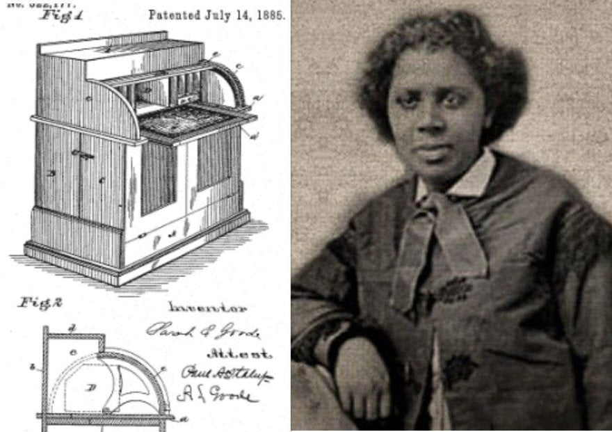 Original sketch of folding cabinet bed aside its inventor, Sarah E. Goode.
