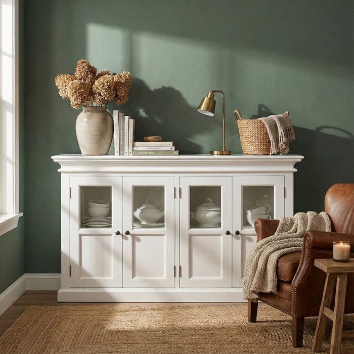 NovaSolo Halifax Buffet with 4 Glass Doors in Classic White B196