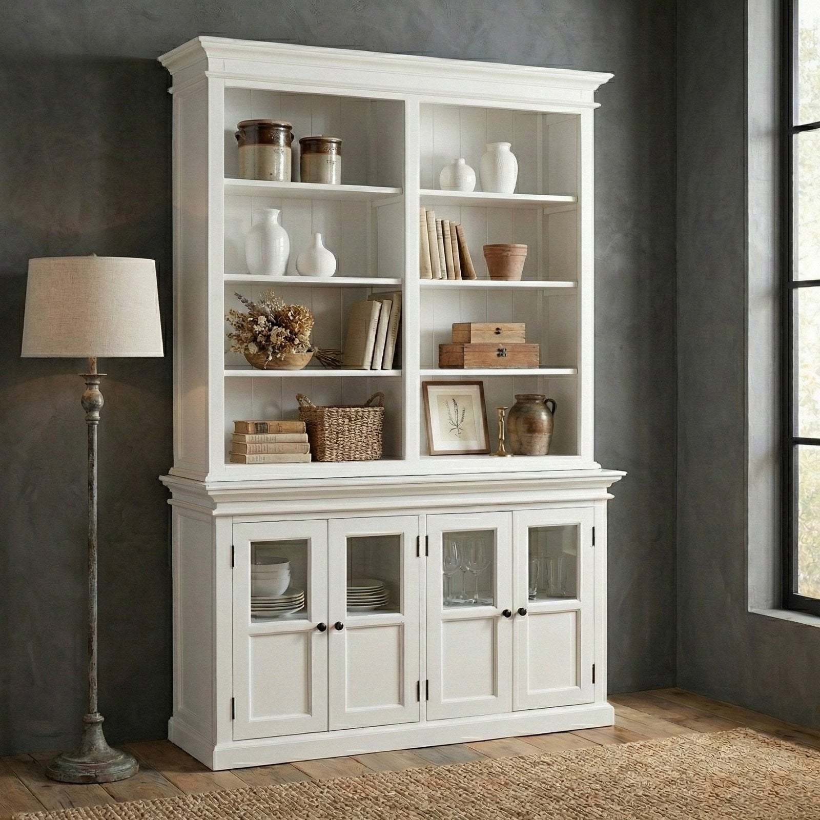 NovaSolo Halifax Hutch Unit with 4 Glass Doors in Classic White BCA612