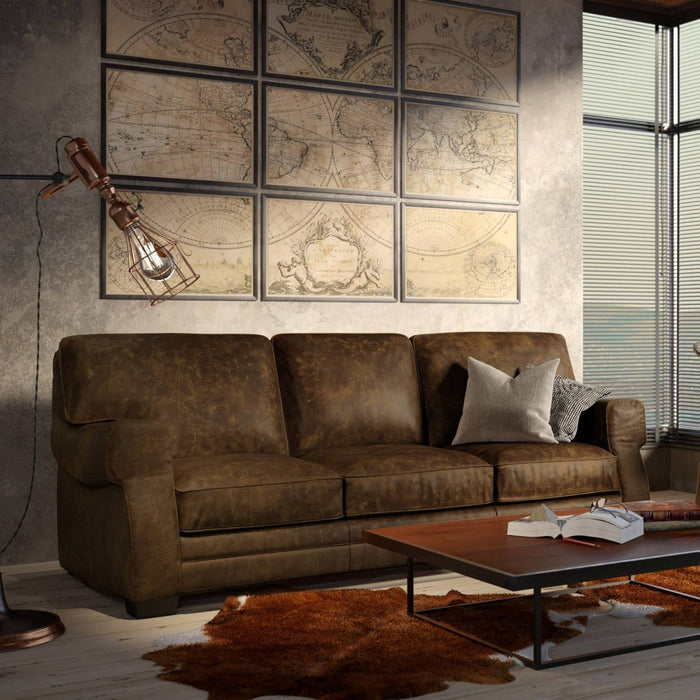 GTR Cordova 100% Top Grain Leather Mid-century Sofa