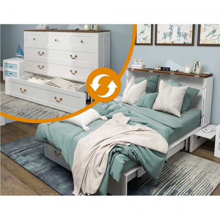 Livelylodge Murphy Bed Cabinet,Murphy Bed Queen with USB and Charging Ports, Murphy Bed Cabinet with Drawer Includes Storage Cabinet,White Cabinet Bed for Guest Room