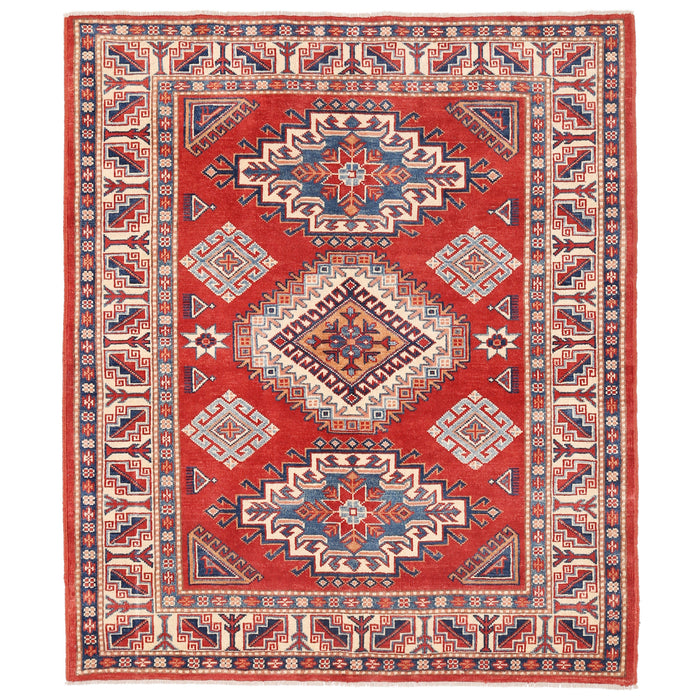 Pasargad Home Kazak Collection Hand-Knotted Wool Area Rug- 4'11" X 5'11" 46709