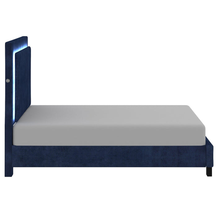 Worldwide Home Furnishings Lumina-60'' Platform Bed-Blue 60" Queen Platform Bed W/Light 101-088Q-BL