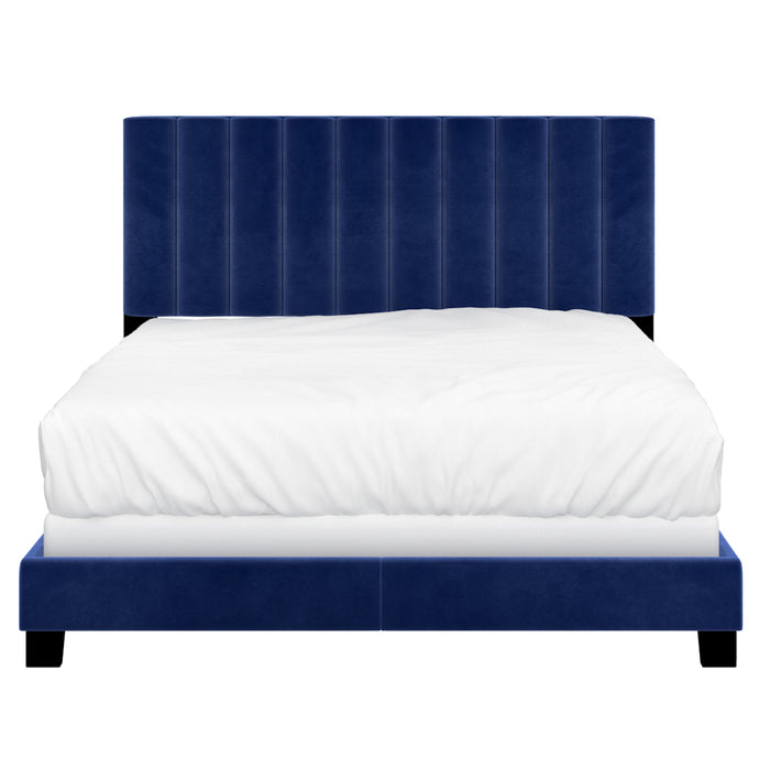 Worldwide Home Furnishings Jedd-60'' Bed-Blue Velvet 60" Queen Bed, Velvet 101-297Q-NAV