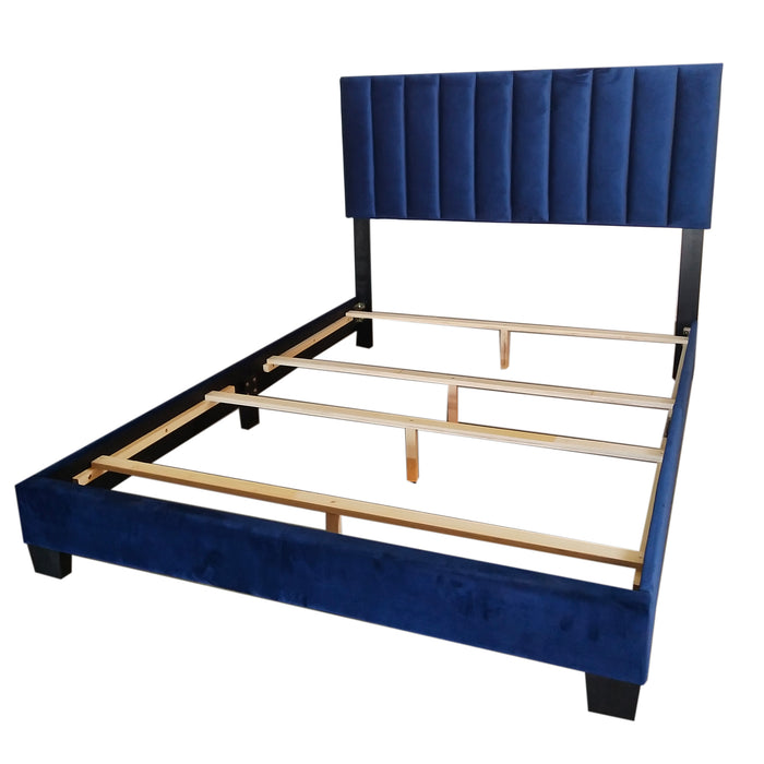 Worldwide Home Furnishings Jedd-60'' Bed-Blue Velvet 60" Queen Bed, Velvet 101-297Q-NAV