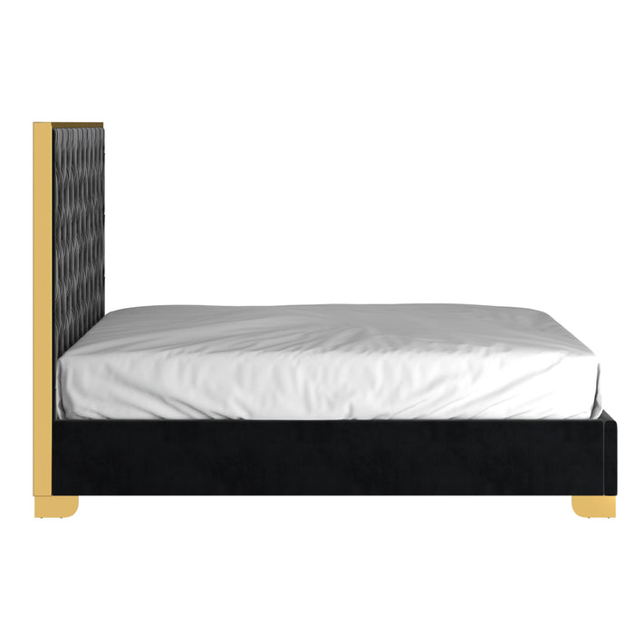 Worldwide Home Furnishings Lucille-60'' Bed-Black/Gold 60" Queen Bed 101-596Q-BK_GL