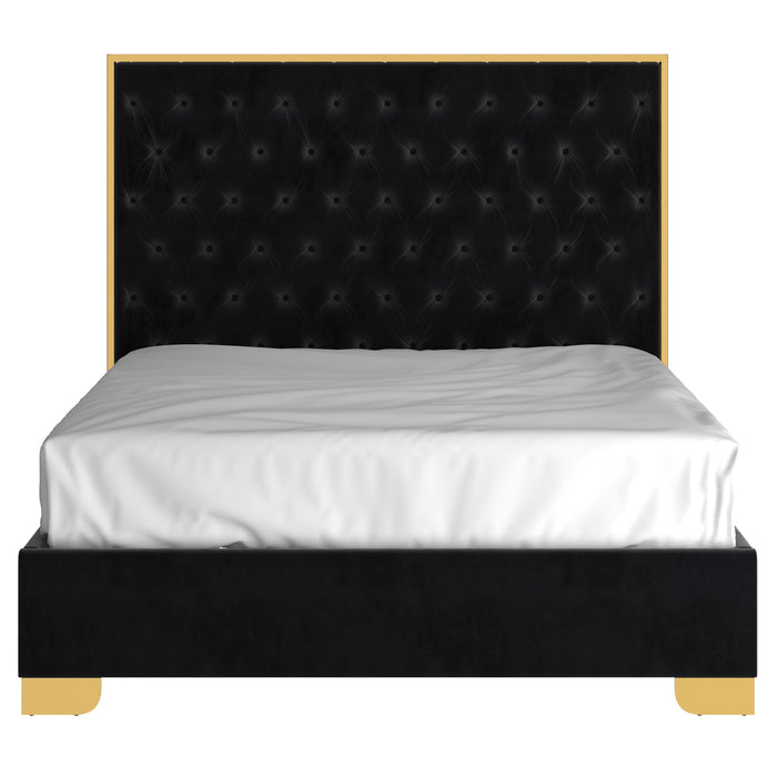 Worldwide Home Furnishings Lucille-60'' Bed-Black/Gold 60" Queen Bed 101-596Q-BK_GL