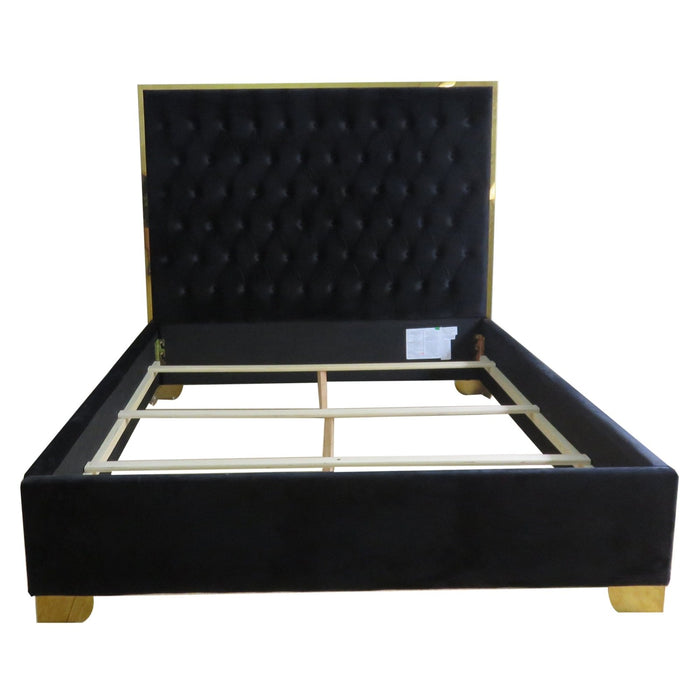 Worldwide Home Furnishings Lucille-60'' Bed-Black/Gold 60" Queen Bed 101-596Q-BK_GL