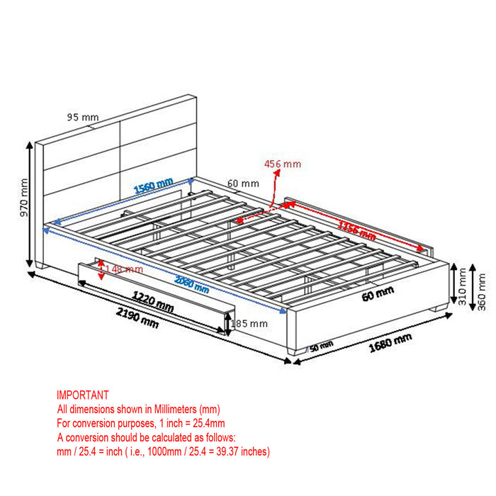 Worldwide Home Furnishings Emilio-60'' Platform Bed-Charcoal 60" Queen Platform Bed W/Drawer 101-633Q-CH