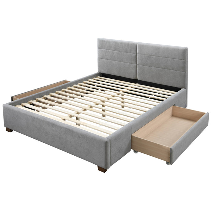 Worldwide Home Furnishings Emilio-60'' Platform Bed-Light Grey 60" Queen Platform Bed W/Drawer 101-633Q-LG