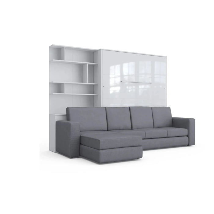 Maxima House Murphy Bed Invento European Queen size with a Sectional Sofa and a Bookcase