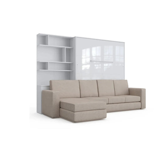 Maxima House Murphy Bed Invento European Queen size with a Sectional Sofa and a Bookcase