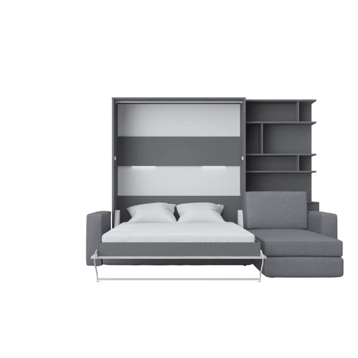 Maxima House Murphy Bed Invento European Queen size with a Sectional Sofa and a Bookcase