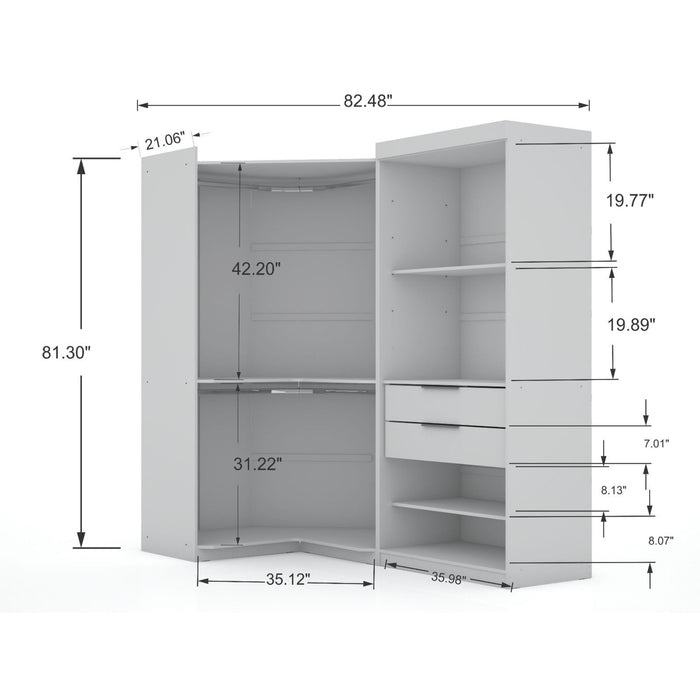 Manhattan Comfort Mulberry Open 2 Sectional Modern Corner Wardrobe Closet with 2 Drawers- Set of 2 in White