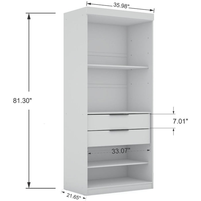 Manhattan Comfort Mulberry Open 3 Sectional Modem Wardrobe Closet with 6 Drawers - Set of 3 in White