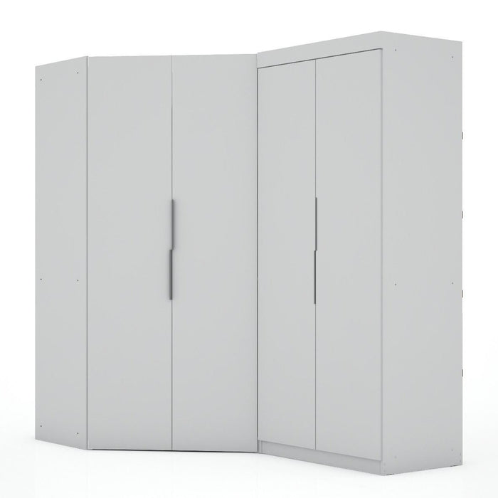 Manhattan Comfort Mulberry 3.0 Sectional Modern Corner Wardrobe Closet with 2 Drawers - Set of 2 in White