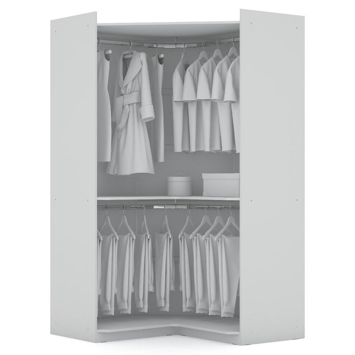 Manhattan Comfort Mulberry 2.0 Semi Open 3 Sectional Modern Wardrobe Corner Closet with 4 Drawers - Set of 3 in White