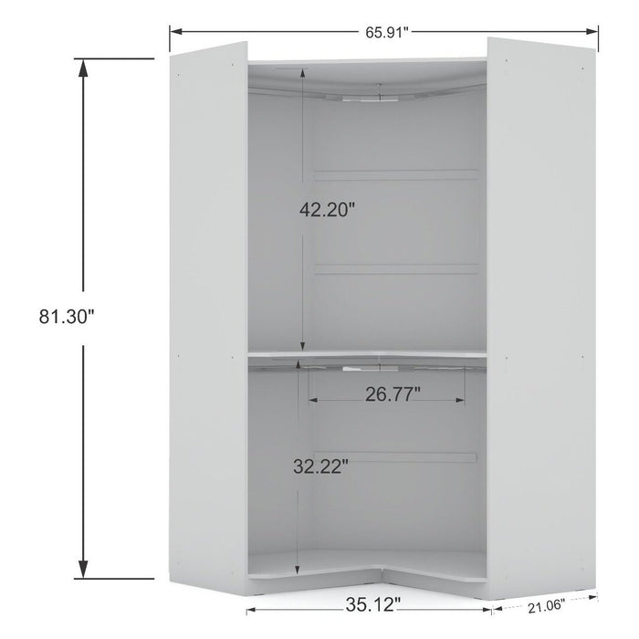 Manhattan Comfort Mulberry 2.0 Semi Open 3 Sectional Modern Wardrobe Corner Closet with 4 Drawers - Set of 3 in White