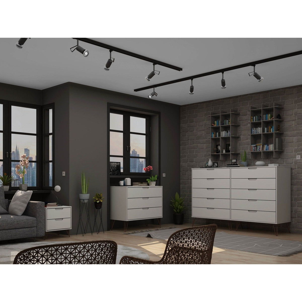manhattan comfort rockefeller mid-century modern 3 drawer bedroom dresser Manhattan Comfort Rockefeller 3-Drawer Tatiana Midnight Blue Dresser (Set of 2) 2-103GMC4