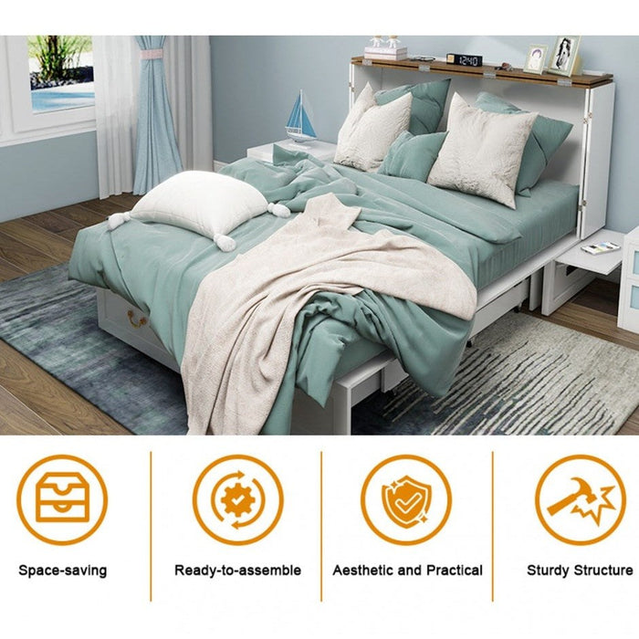 Livelylodge Murphy Bed Cabinet,Murphy Bed Queen with USB and Charging Ports, Murphy Bed Cabinet with Drawer Includes Storage Cabinet,White Cabinet Bed for Guest Room