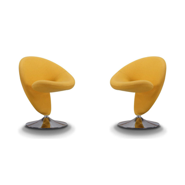Manhattan Comfort Curl Yellow and Polished Chrome Wool Blend Swivel Accent Chair Set of 2