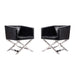 Manhattan Comfort Hollywood Black and Polished Chrome Faux Leather Lounge Accent Chair Set of 2