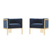 Manhattan Comfort Paramount Royal Blue and Polished Brass Velvet Accent Armchair Set of 2