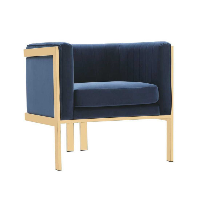 Manhattan Comfort Paramount Royal Blue and Polished Brass Velvet Accent Armchair Set of 2