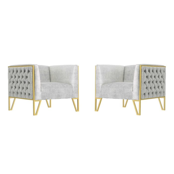 Manhattan Comfort Vector Grey and Gold Velvet Accent Chair Set of 2