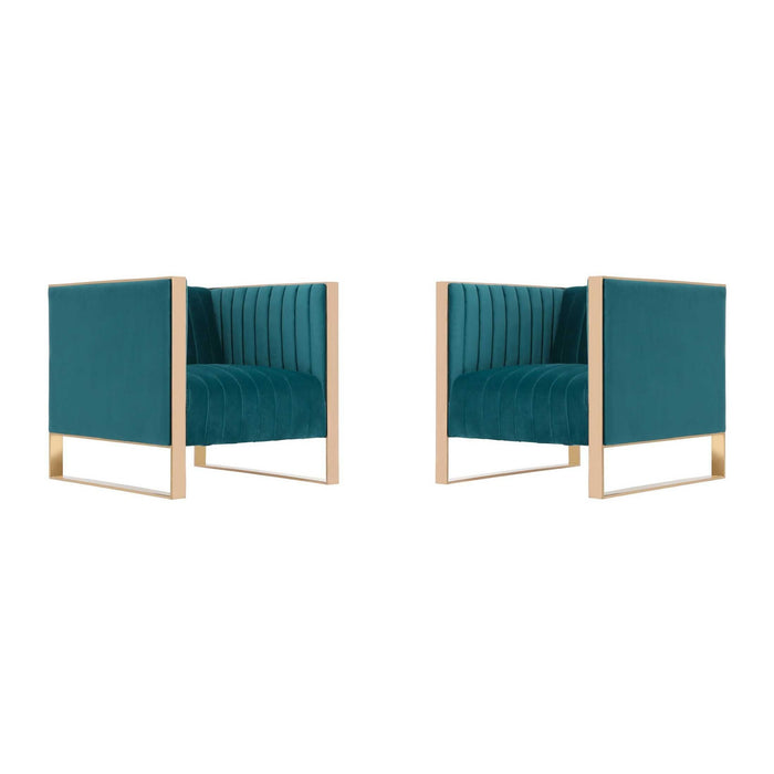 Manhattan Comfort Trillium Teal and Gold Velvet Accent Chair Set of 2