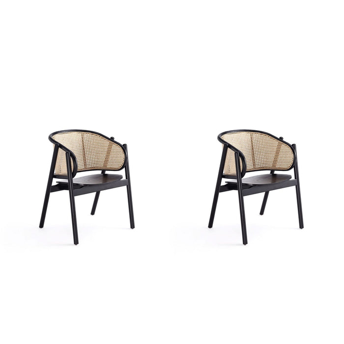 Manhattan Comfort Versailles Armchair in Black and Natural Cane - Set of 2