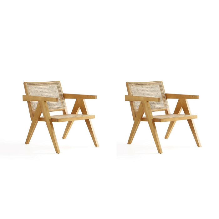 Manhattan Comfort Hamlet Accent Chair in Black and Natural Cane - Set of 2