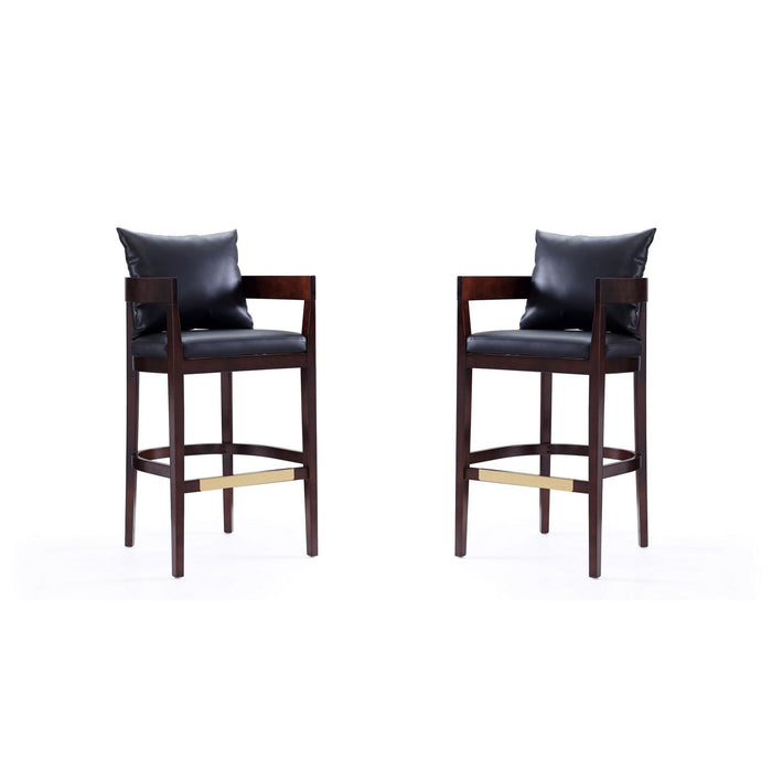 Manhattan Comfort Ritz 38 in. Black and Dark Walnut Beech Wood Barstool Set of 2