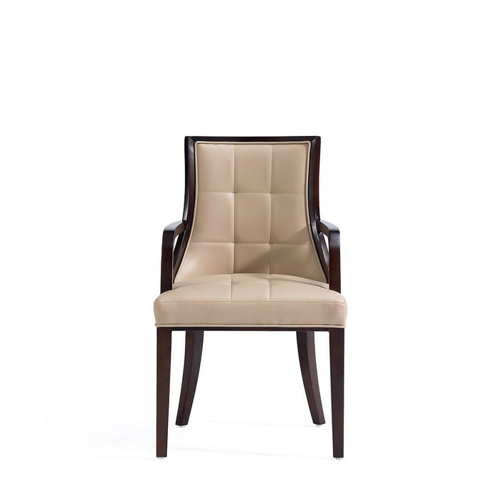 Manhattan Comfort Fifth Avenue Faux Leather Dining Armchair in Tan and Walnut Set of 2