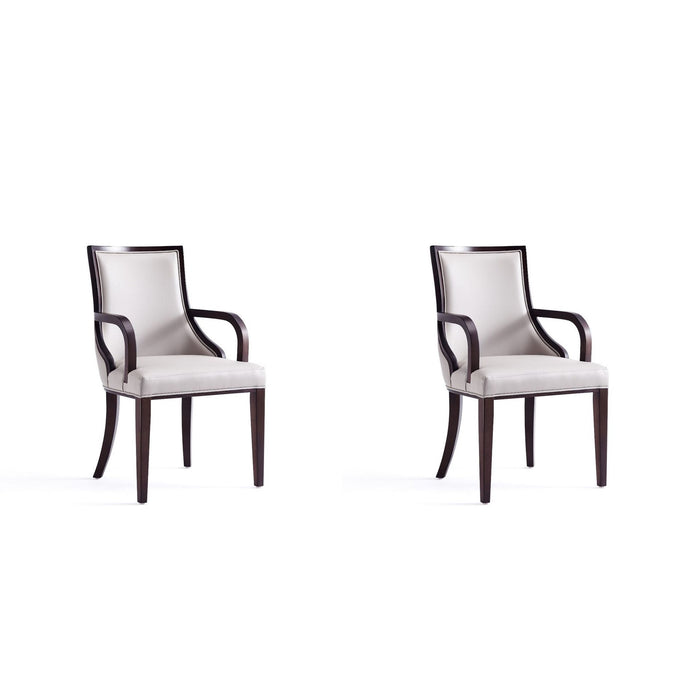 Manhattan Comfort Grand Faux Leather Dining Armchair in Tan with Beech Wood Frame Set of 2