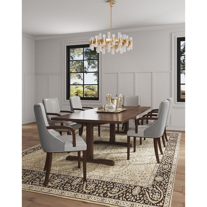 Manhattan Comfort Shubert Modern Faux Leather and Velvet Dining Armchair in Light Grey Set of 2