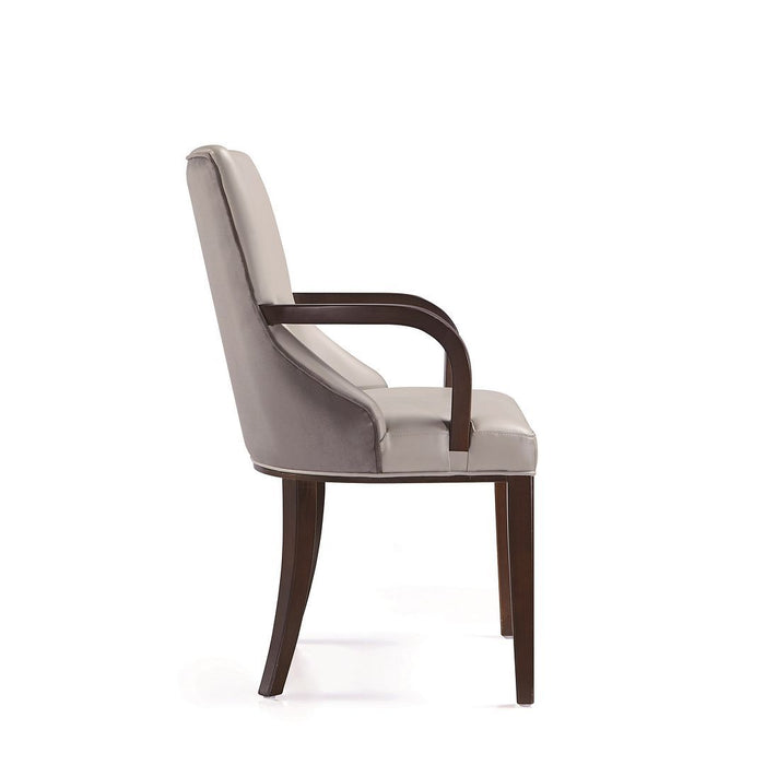 Manhattan Comfort Shubert Modern Faux Leather and Velvet Dining Armchair in Light Grey Set of 2