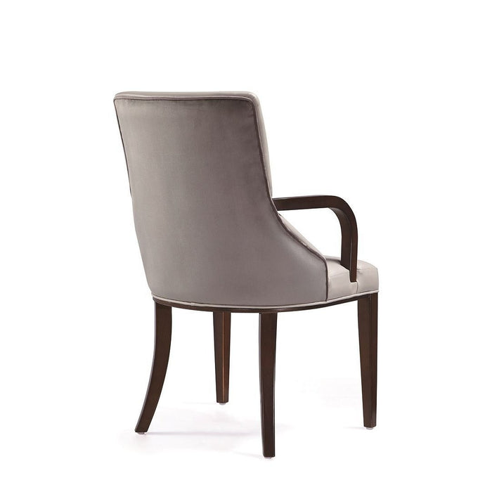 Manhattan Comfort Shubert Modern Faux Leather and Velvet Dining Armchair in Light Grey Set of 2