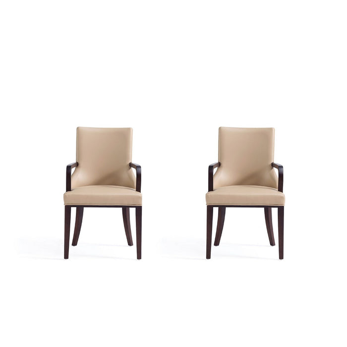 Manhattan Comfort Shubert Modern Faux Leather and Velvet Dining Armchair in Light Grey Set of 2