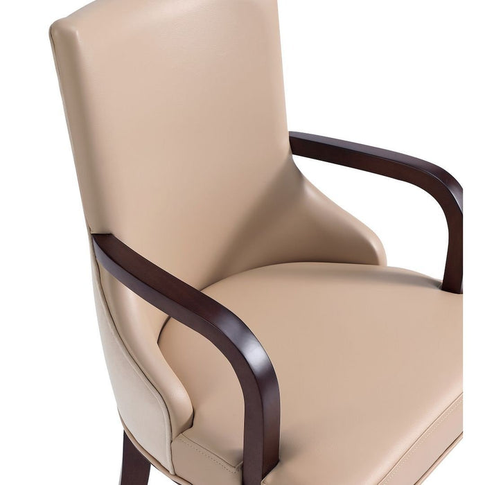 Manhattan Comfort Shubert Modern Faux Leather and Velvet Dining Armchair in Light Grey Set of 2