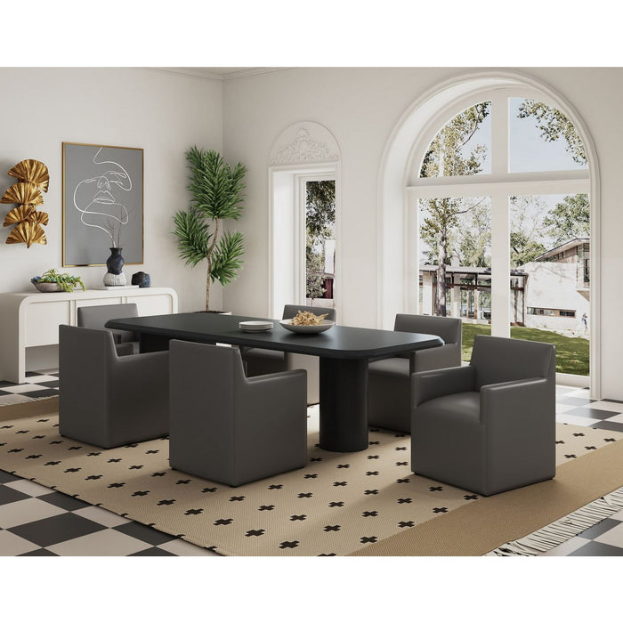 Manhattan Comfort Anna Modern Square Faux Leather Dining Armchair in Saddle Set of 2