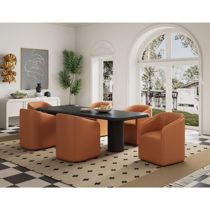 Manhattan Comfort Anna Modern Round Faux Leather Dining Armchair in Saddle Set of 2