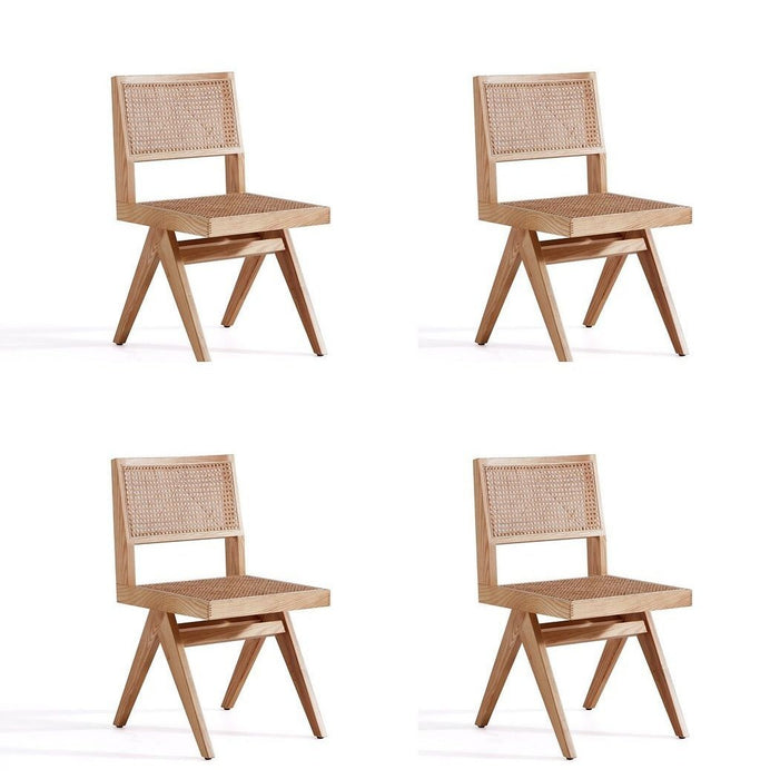 Manhattan Comfort Hamlet Dining Chair in Black and Natural Cane - Set of 4