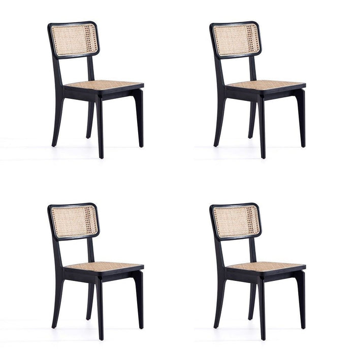 Manhattan Comfort Giverny Dining Chair in Black and Natural Cane - Set of 4