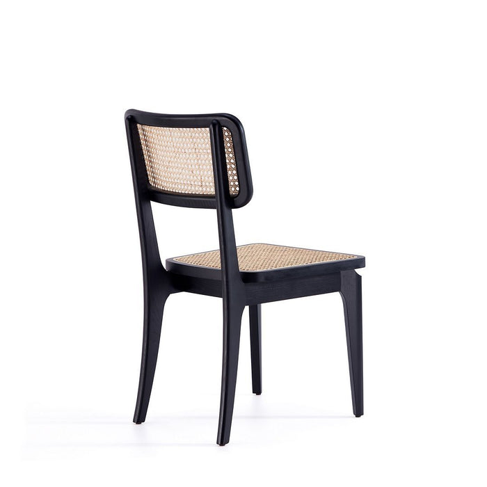 Manhattan Comfort Giverny Dining Chair in Black and Natural Cane - Set of 4