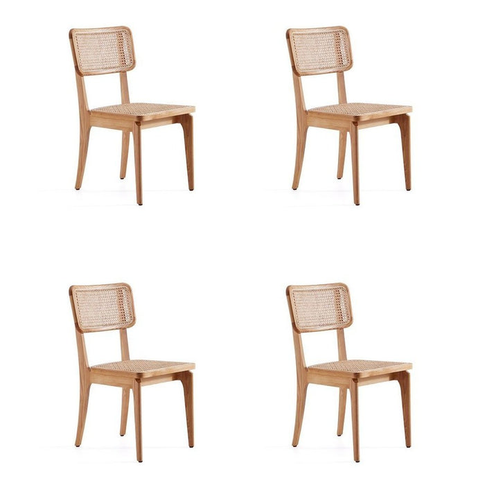 Manhattan Comfort Giverny Dining Chair in Black and Natural Cane - Set of 4