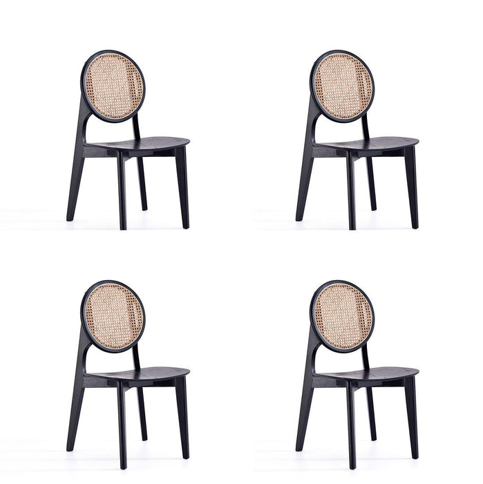 Manhattan Comfort Versailles Round Dining Chair in Black and Natural Cane - Set of 4