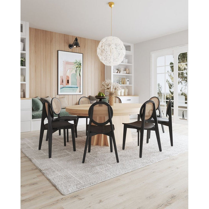 Manhattan Comfort Versailles Round Dining Chair in Black and Natural Cane - Set of 4